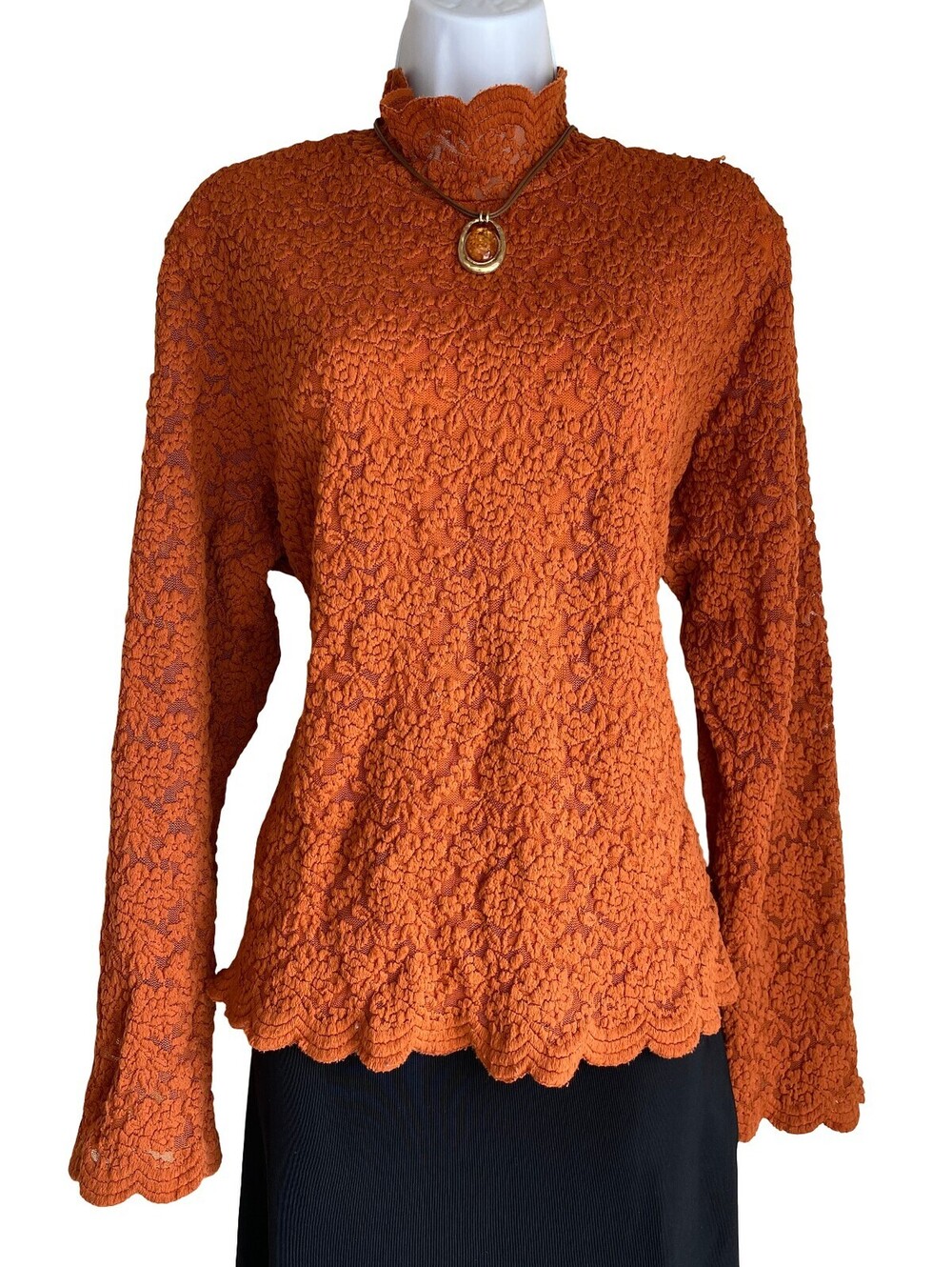 VTG Coldwater Creek Plus 2X Rust Orange Lace Turtle Neck Sweater Whimsigoth Boho